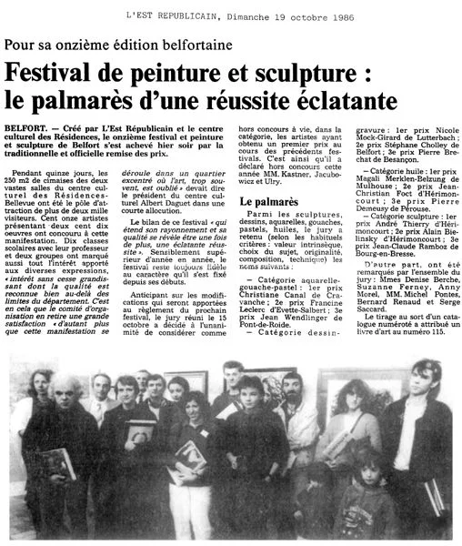 Document du prix de sculpture de 1986